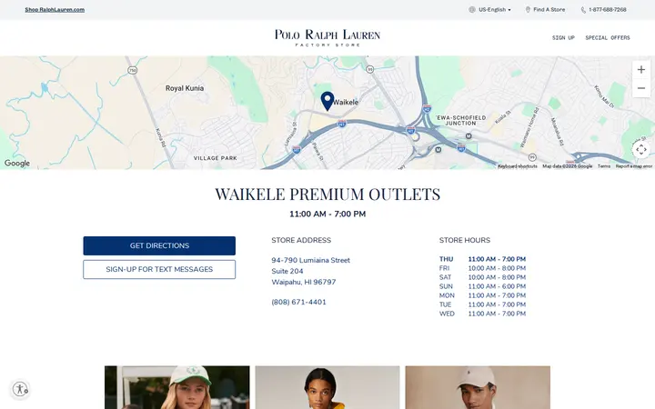 Website of Polo Ralph Lauren Outlet Stores