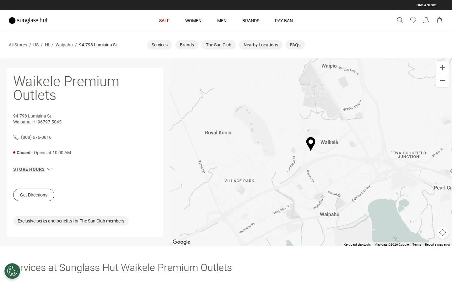 Captured website of Sunglass Hut