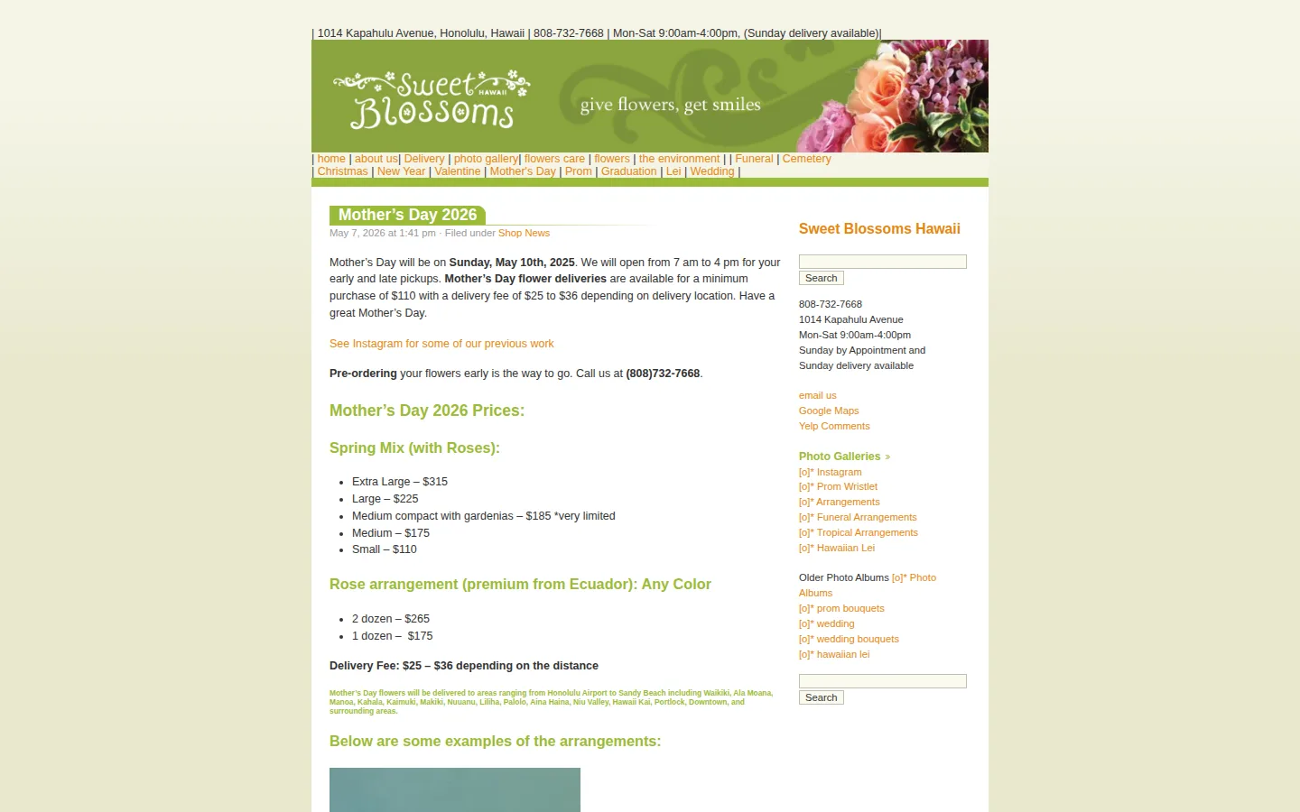 Captured website of Sweet Blossoms Hawaii