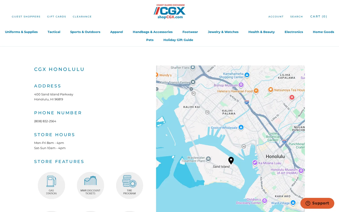 Captured website of Coast Guard Exchange