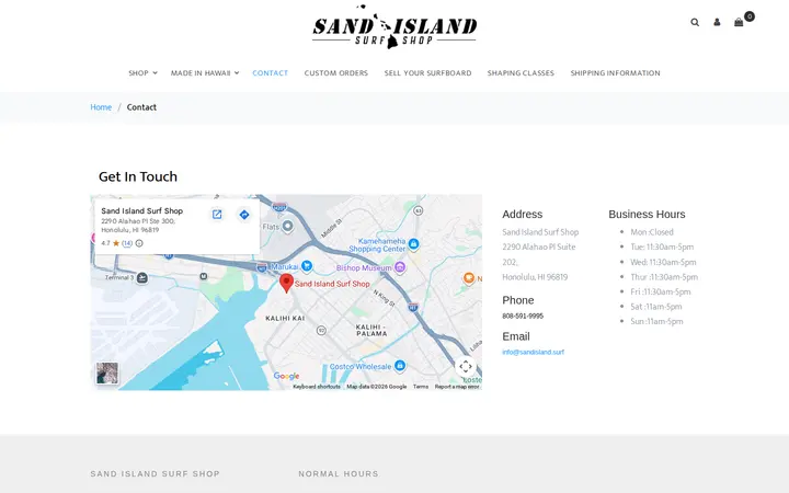 /store/contact — Sand Island Surf Shop