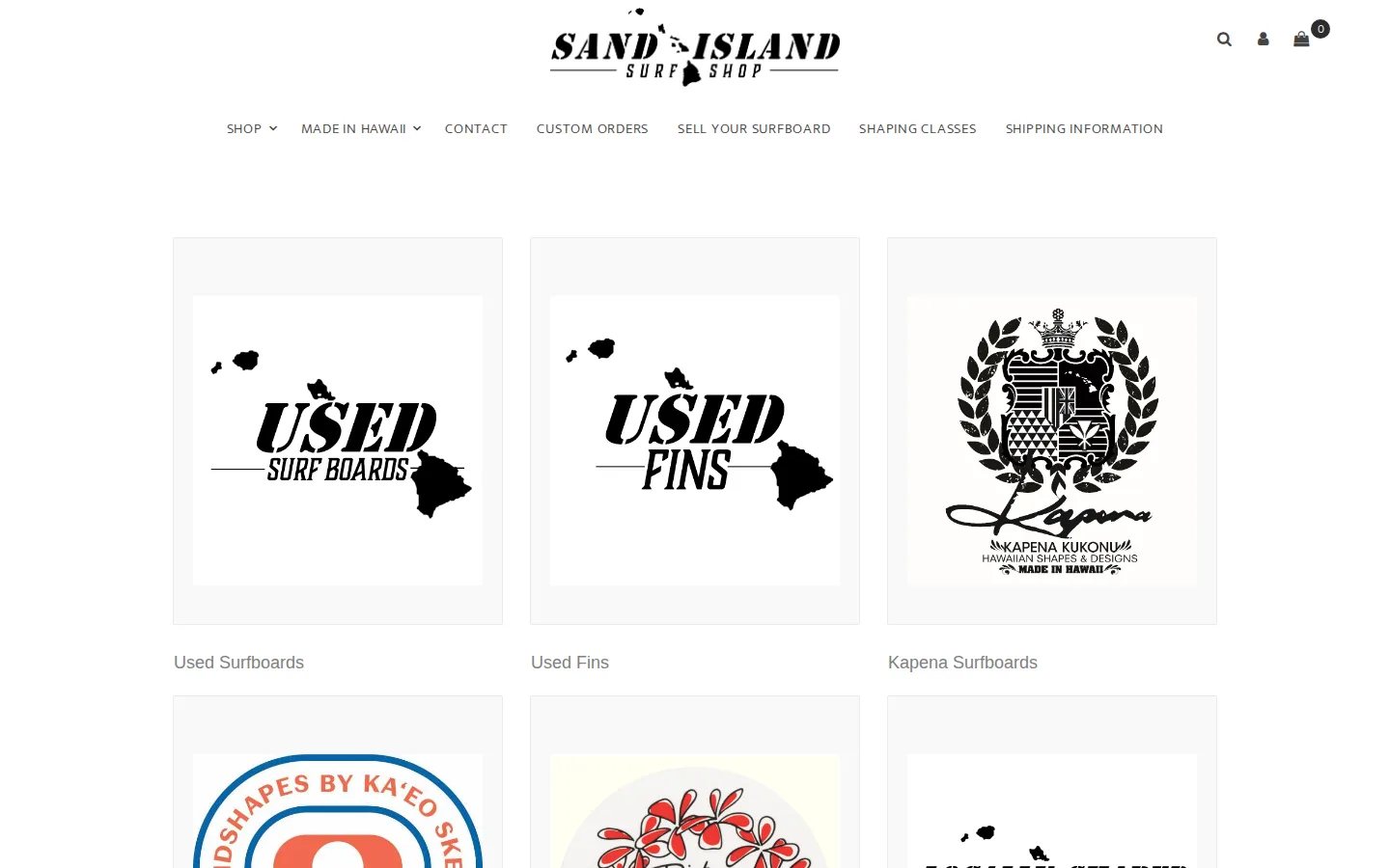 Captured website of Sand Island Surf Shop
