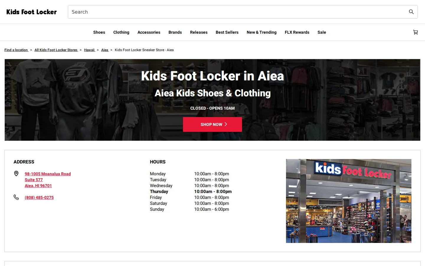 Captured website of Kids Foot Locker