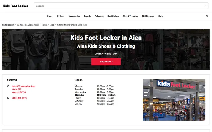 Website of Kids Foot Locker