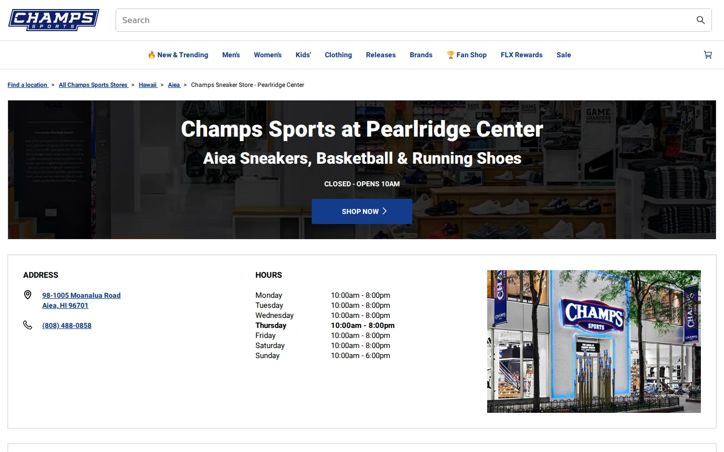 Captured website of Champs Sports