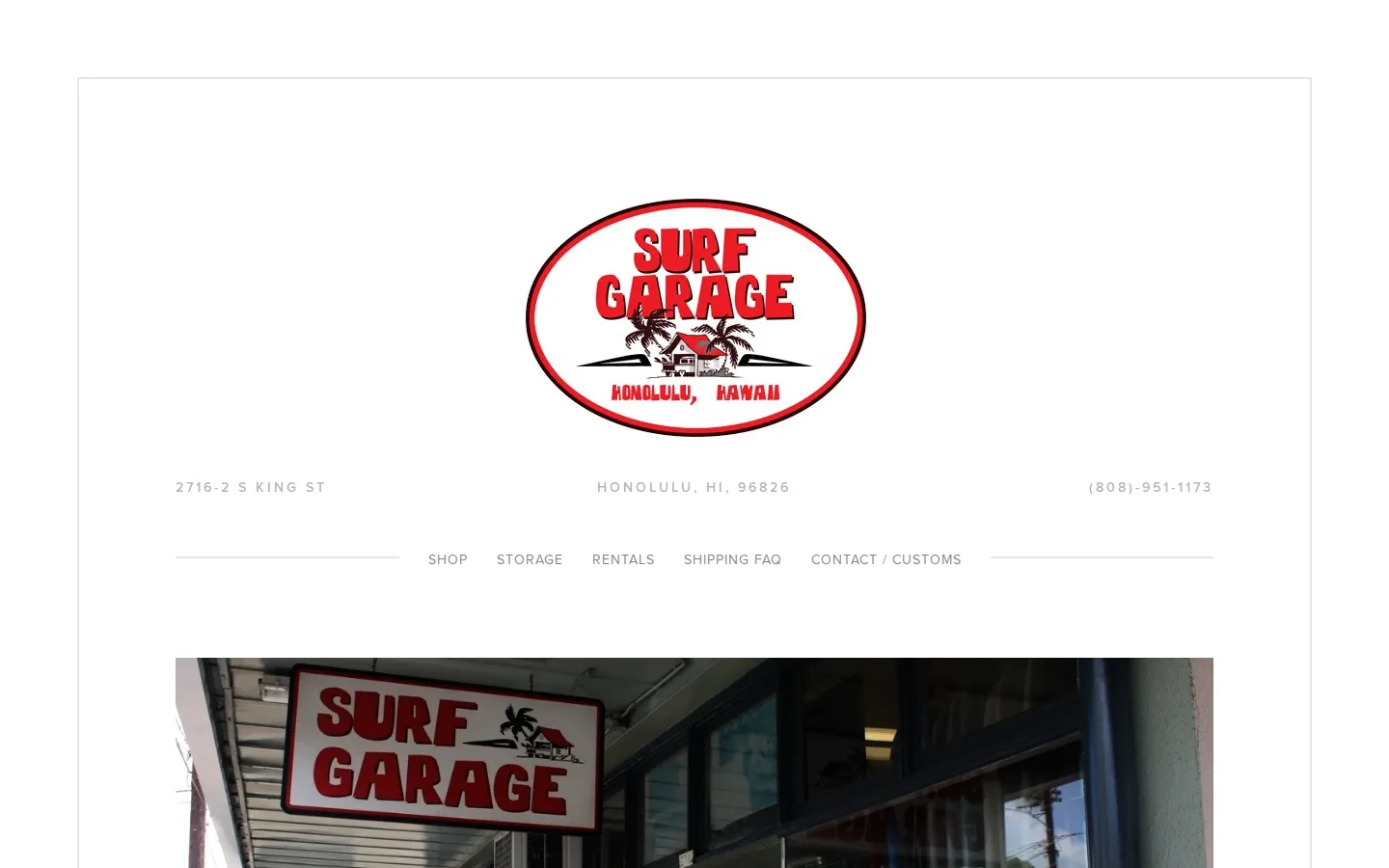 Captured website of Surf Garage