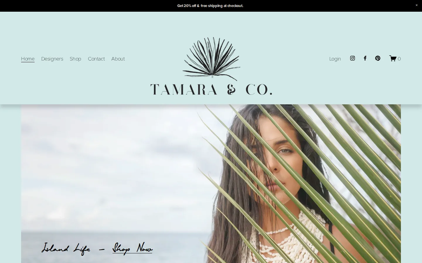 Captured website of Tamara & Co Jewelry