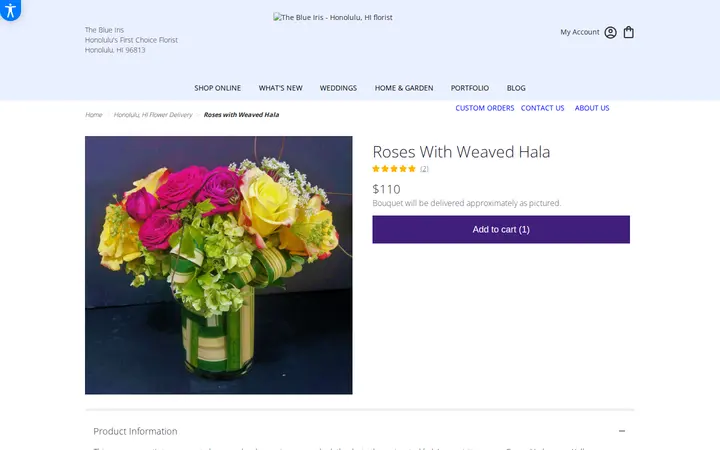 /honolulu-the-blue-iris/roses-with-weaved-hala.html — The Blue Iris