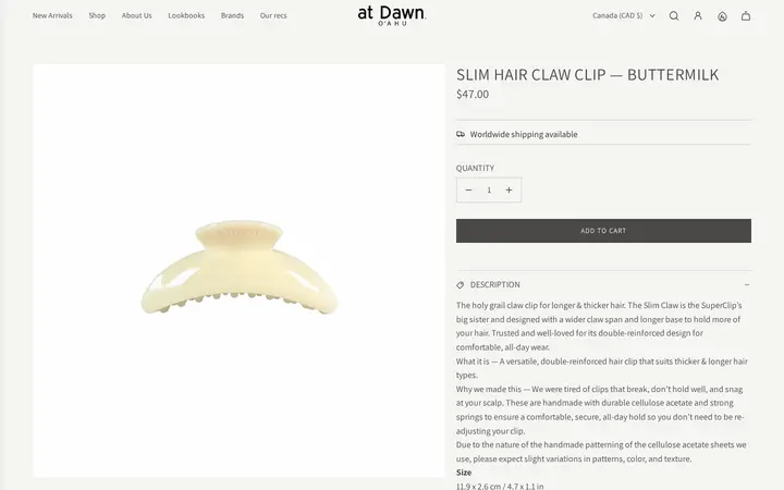 /collections/new-arrivals/products/slim-hair-claw-clip-buttermilk — at Dawn. O'AHU