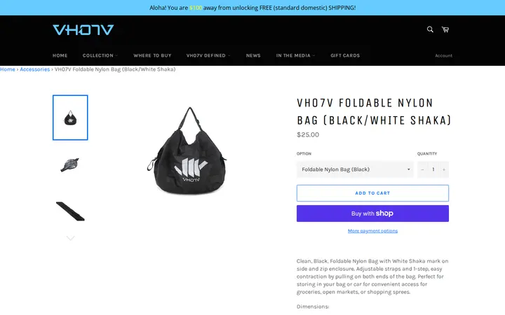 /collections/accessories/products/vh07v-foldable-nylon-bag-black-white-shaka — VH07V (Aloha Revolution) - Kaimuki