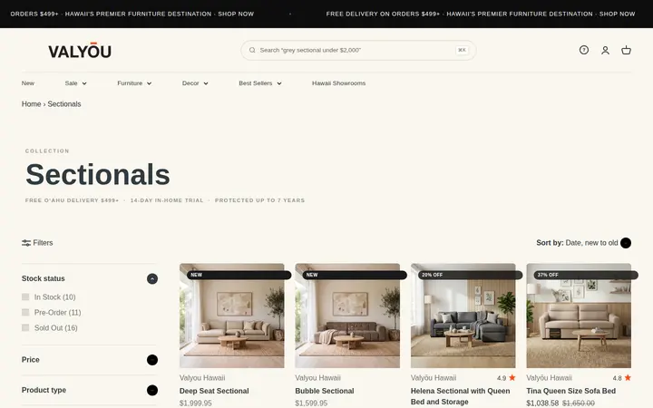 /collections/sectionals — Valyou Hawaii