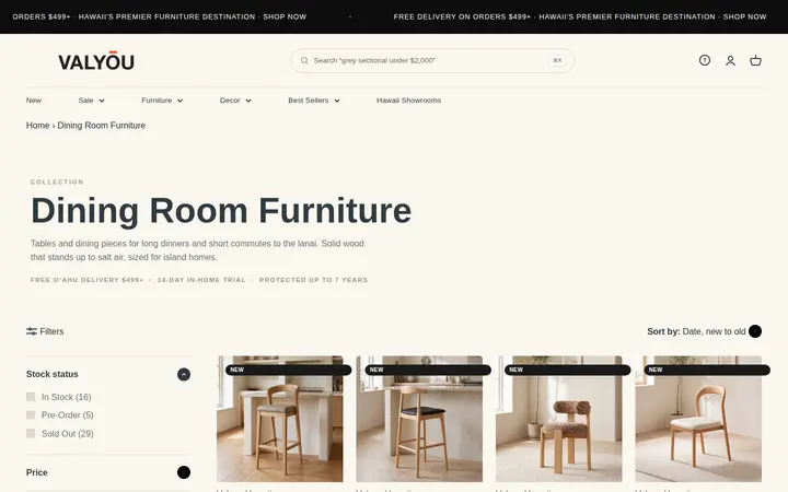 /collections/dining-room-furniture — Valyou Hawaii