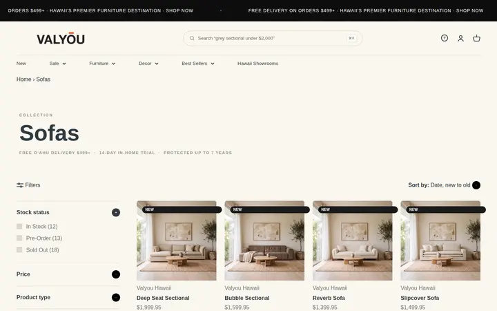 /collections/sofas — Valyou Hawaii