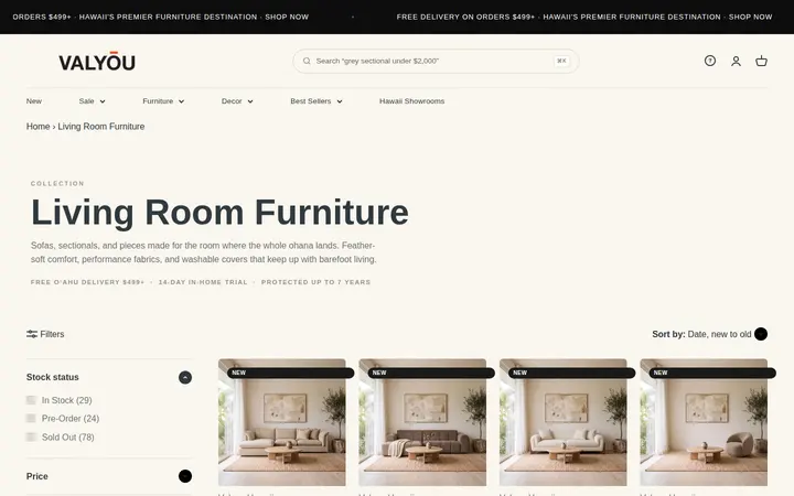 /collections/living-room-furniture — Valyou Hawaii