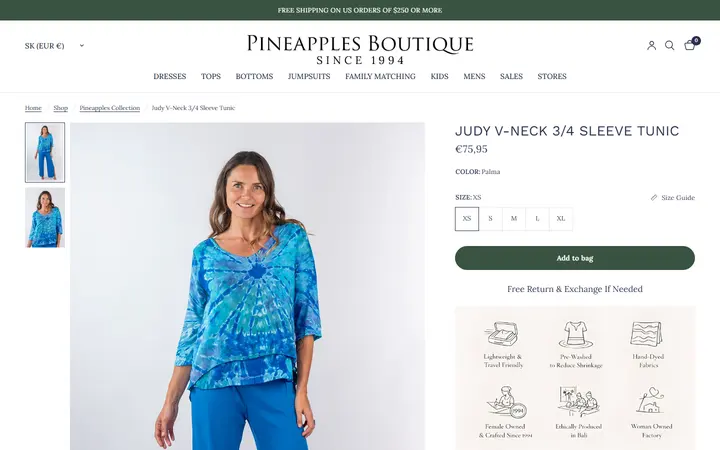 /collections/pineapples-all-collection/products/judy-v-neck-3-4-sleeve-tunic-palma — Pineapples Boutique