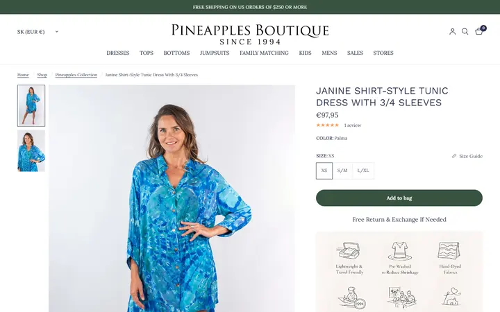/collections/pineapples-all-collection/products/janine-shirt-style-tunic-dress-with-3-4-sleeves-palma — Pineapples Boutique