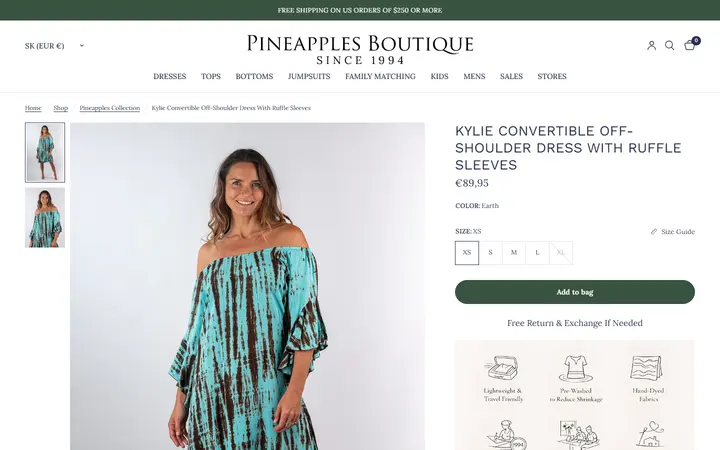 /collections/pineapples-all-collection/products/kylie-convertible-off-shoulder-dress-with-ruffle-sleeves-earth — Pineapples Boutique