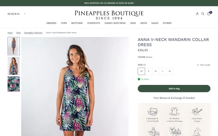 /collections/pineapples-all-collection/products/anna-v-neck-mandarin-collar-dress-manoa — Pineapples Boutique
