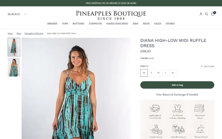 /collections/pineapples-all-collection/products/diana-high-low-midi-ruffle-dress-earth — Pineapples Boutique