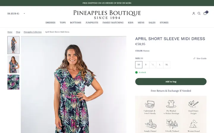 /collections/pineapples-all-collection/products/april-short-sleeve-midi-dress-manoa — Pineapples Boutique