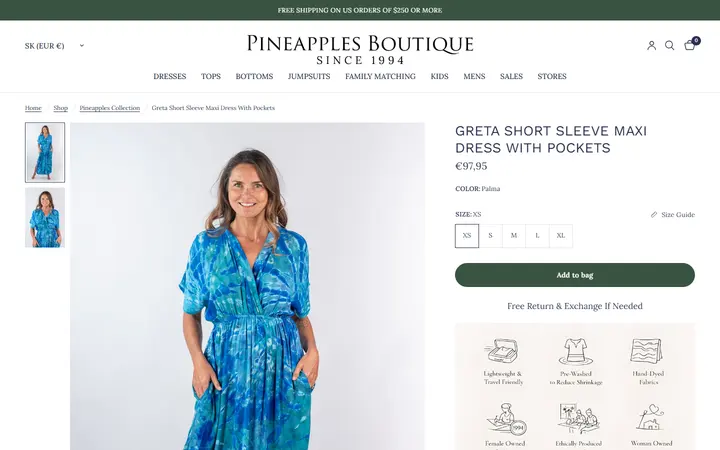 /collections/pineapples-all-collection/products/greta-short-sleeve-maxi-dress-with-pockets-palma — Pineapples Boutique