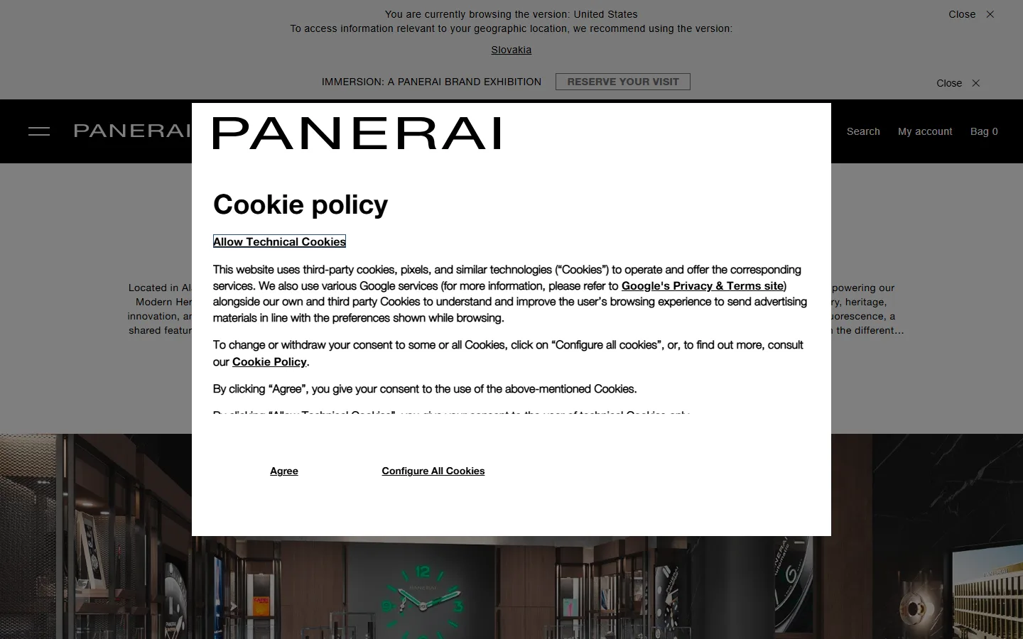Captured website of Panerai Boutique