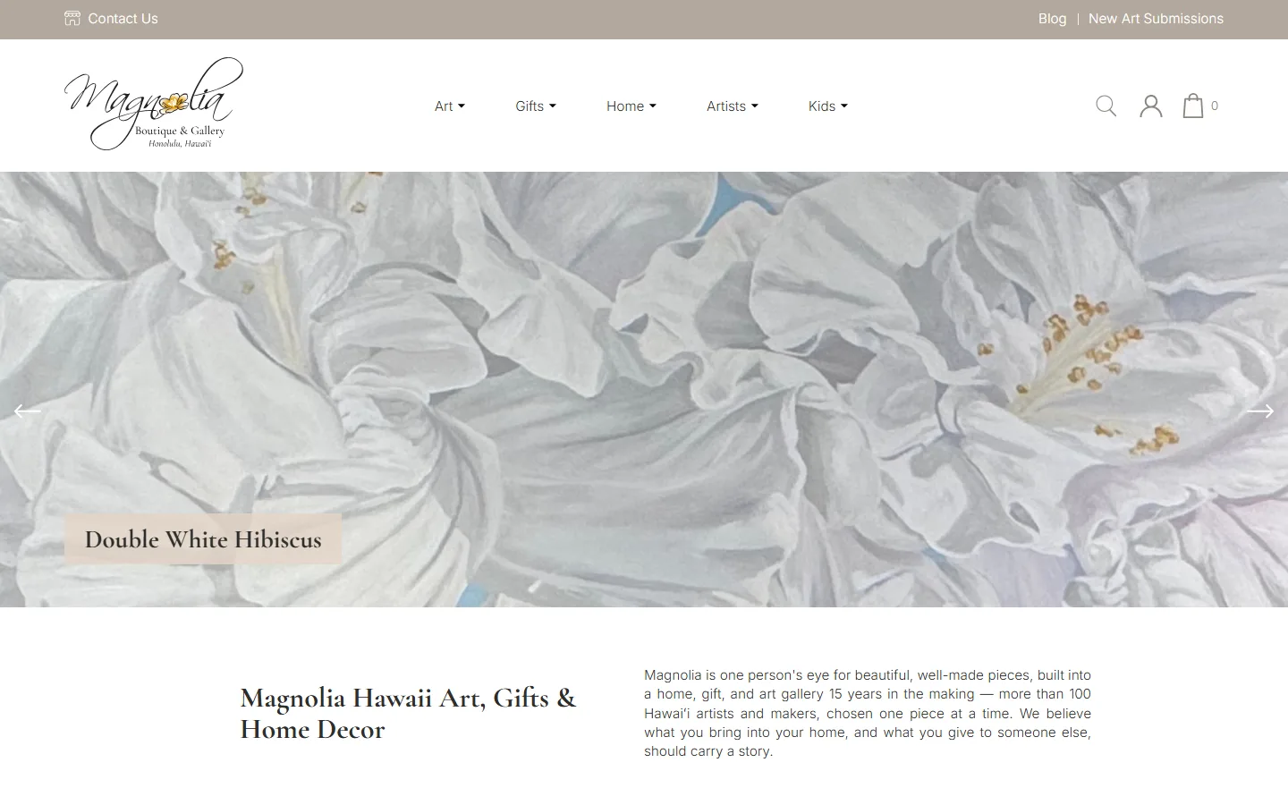 Captured website of Magnolia Boutique & Gallery
