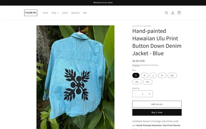 /products/hand-painted-hawaiian-ulu-print-button-down-denim-blue-jacket — Culture Girl Boutique Hawaii