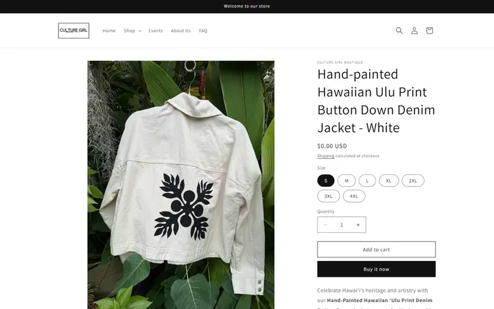 /products/hand-painted-hawaiian-ulu-print-button-down-denim-white-jacket — Culture Girl Boutique Hawaii