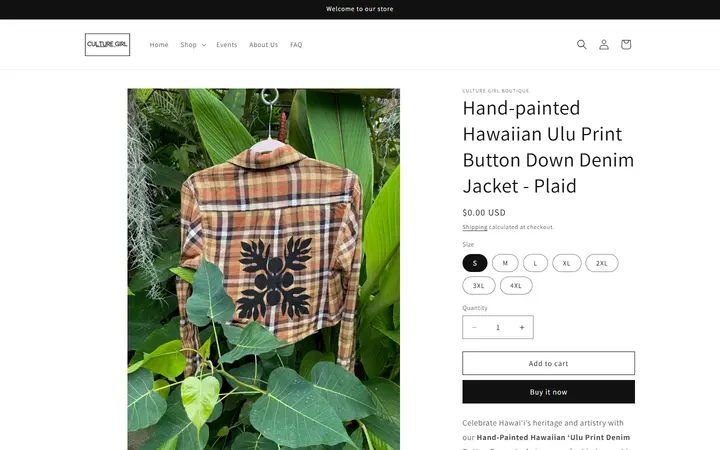/products/hand-painted-hawaiian-ulu-print-button-down-plaid-denim-jacket — Culture Girl Boutique Hawaii