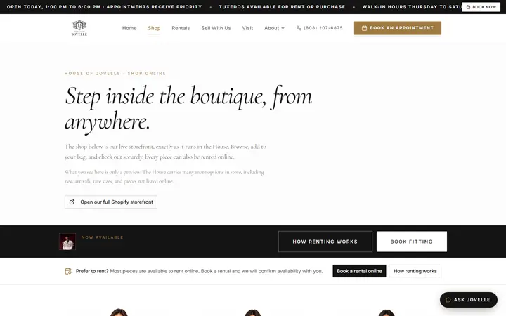 Website of House of Jovelle | O'ahu, Hawai'i Dress, Gowns & Formalwear Rental + Consignment
