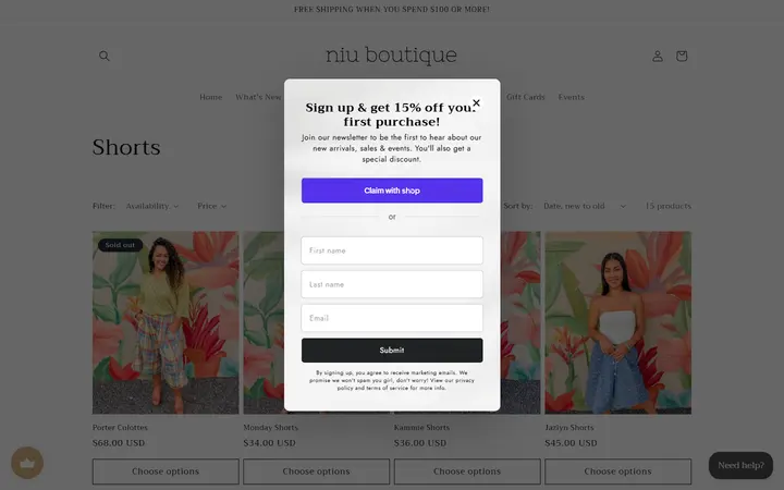 /collections/shorts — Niu Boutique