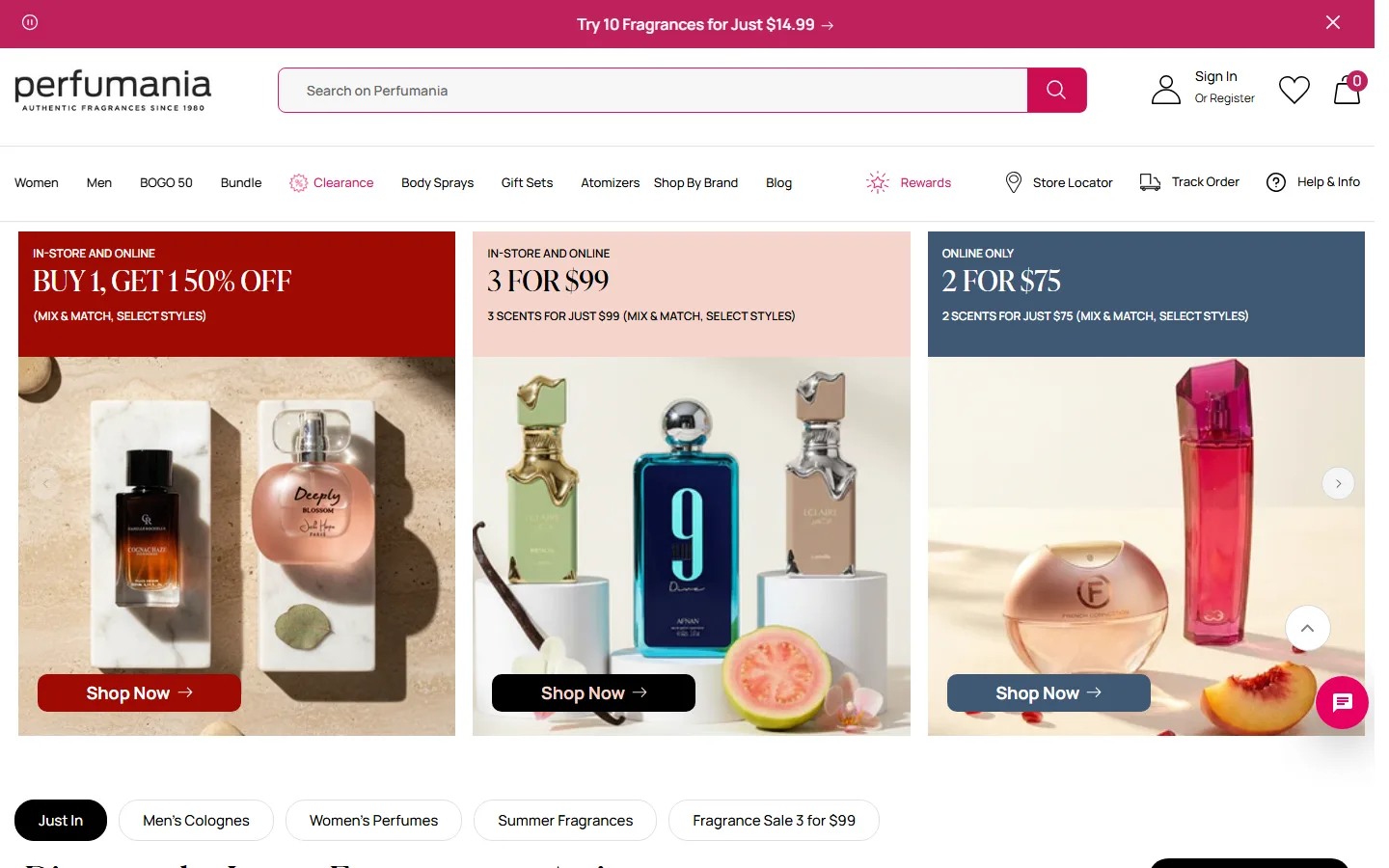 Captured website of Perfumania