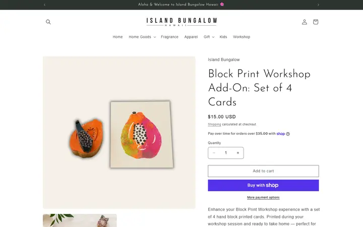 /products/block-print-workshop-add-on-set-of-4-cards — Island Bungalow Kailua
