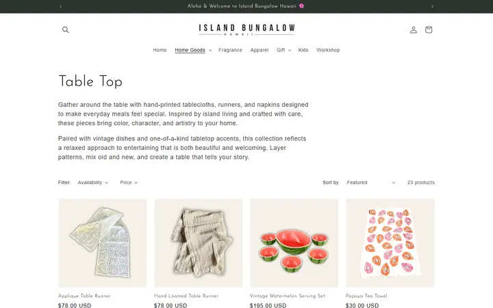 /collections/table-top — Island Bungalow Kailua