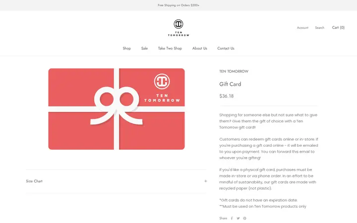 /products/gift-card — Ten Tomorrow
