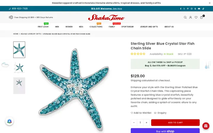 /collections/aqualei-jewelry-gifts/products/silver_chain_slide_pendant_blue_crystal_starfish — Shaka Time Hawaii