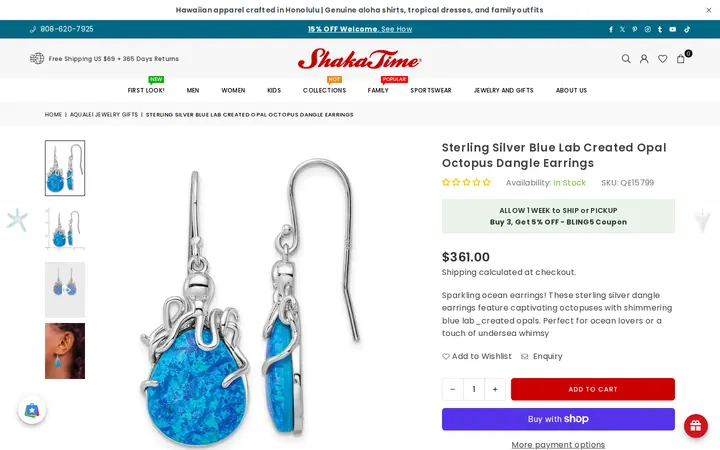 /collections/aqualei-jewelry-gifts/products/silver_dangle_earrings_blue_created_opal_octopus — Shaka Time Hawaii