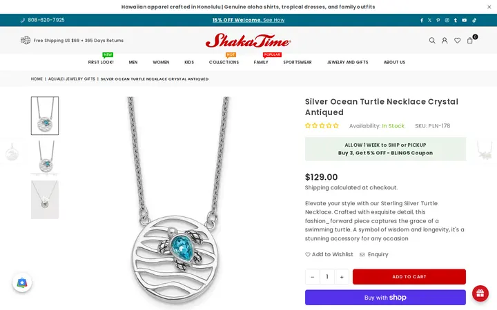 /collections/aqualei-jewelry-gifts/products/silver_ocean_turtle_necklace_crystal_antiqued — Shaka Time Hawaii