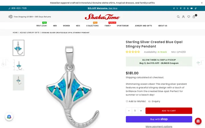 /collections/aqualei-jewelry-gifts/products/silver_pendant_blue_opal_stingray — Shaka Time Hawaii