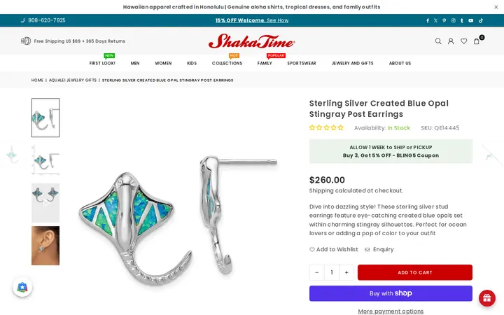 /collections/aqualei-jewelry-gifts/products/silver_post_earrings_blue_opal_stingray — Shaka Time Hawaii