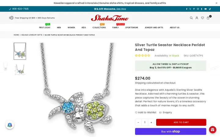 /collections/aqualei-jewelry-gifts/products/silver_turtle_seastar_necklace_peridot_topaz — Shaka Time Hawaii