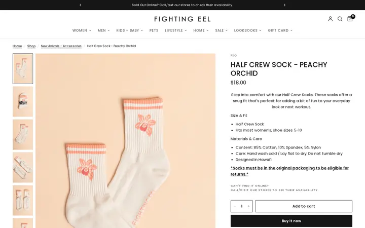 /collections/new-arrivals-accessories/products/half-crew-sock-peachy-orchid — Fighting Eel - Downtown
