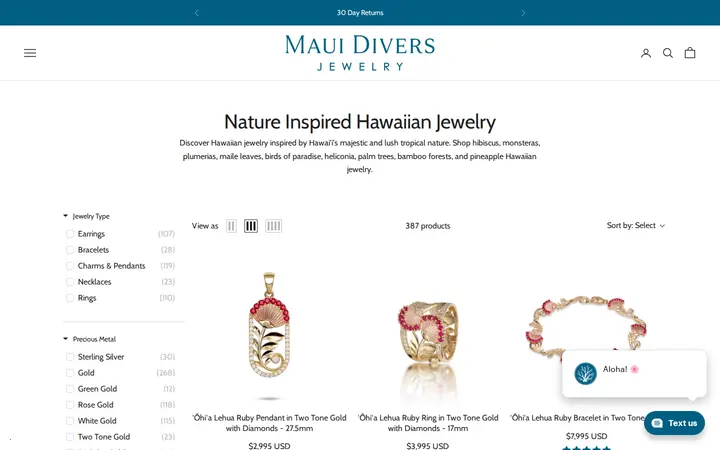 /collections/plant-inspired-jewelry — Maui Divers Jewelry - Daniel K. Inouye Airport