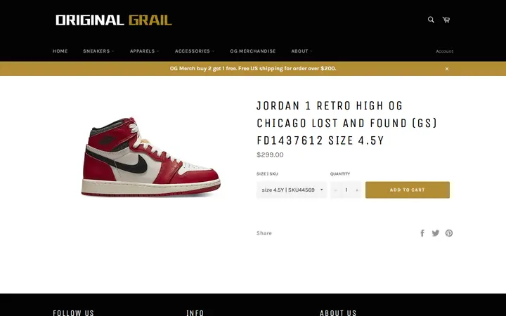 /products/jordan-1-retro-high-og-chicago-lost-and-found-gs-fd1437612-size-4-5y — Original Grail
