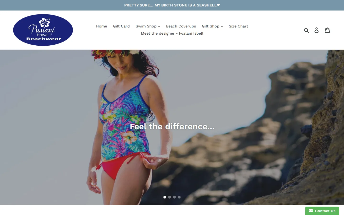 Captured website of Pualani Hawaii Beachwear