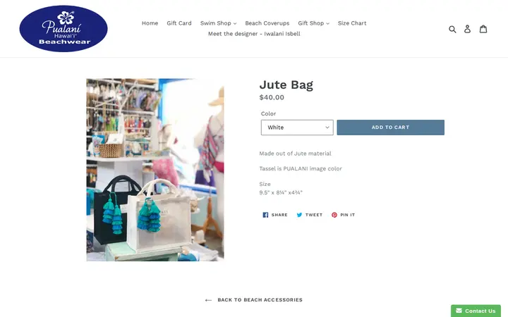 /collections/beach-accessories/products/jute-bag — Pualani Hawaii Beachwear