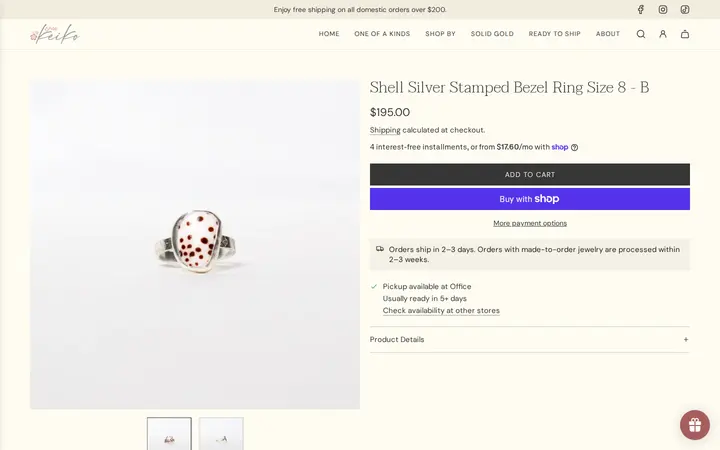/collections/new-arrivals/products/silver-shell-stamped-bezel-ring-size-8-b — Shop Keiko