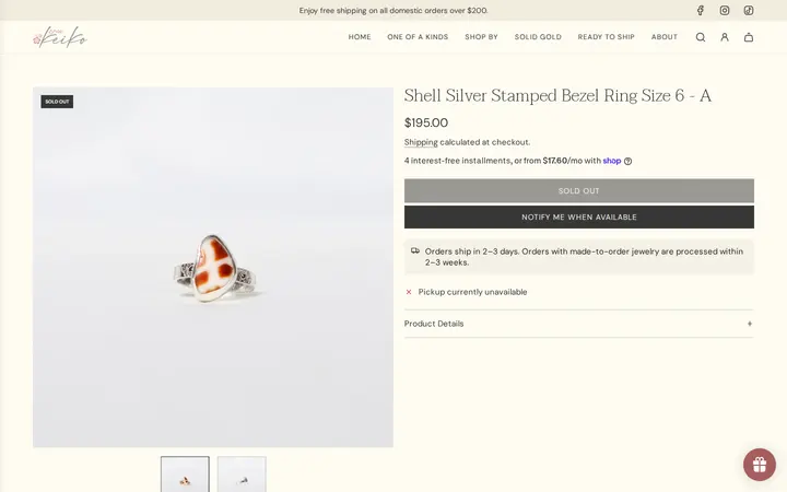 /collections/new-arrivals/products/silver-shell-stamped-bezel-ring-size-6-a — Shop Keiko