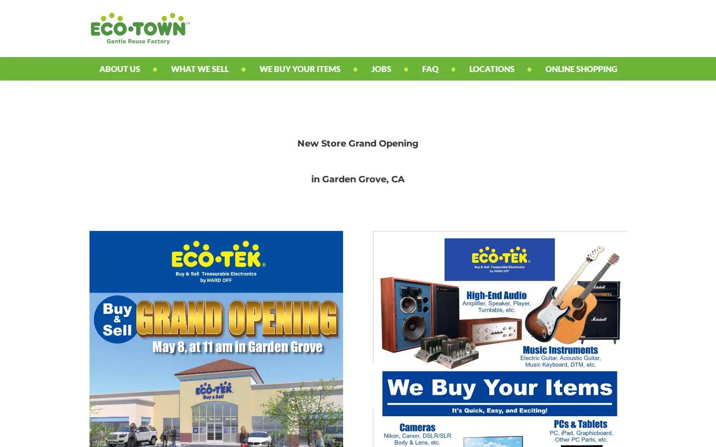 Captured website of ECO TOWN SELECT Ala Moana Center Store